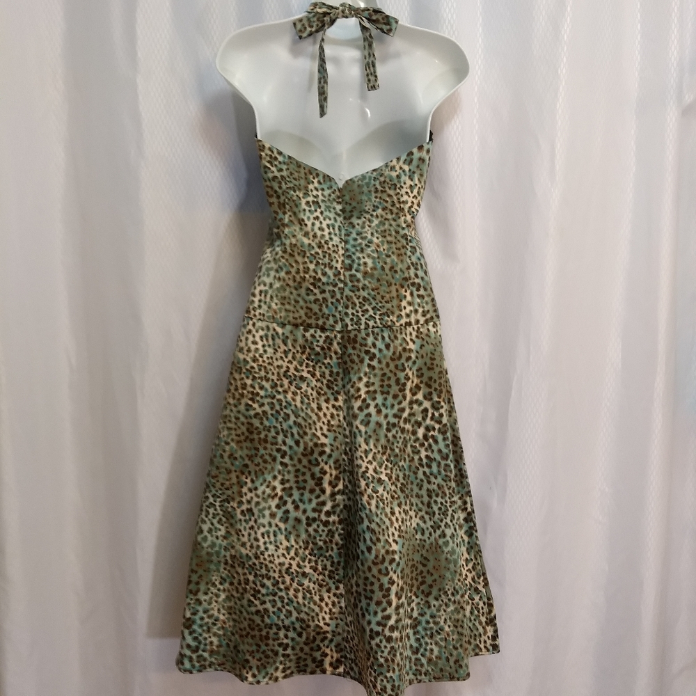 Curtsey Summer Halter-Neck Party Dress, Aqua/Brown/Cream Animal Print, Size 8 - Picture 10 of 15